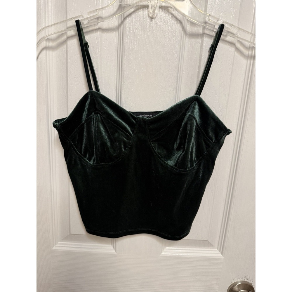 Green Velvet Corset Crop Top M Bustier Cami Whimsy Goth Halloween Fairycore Y2K